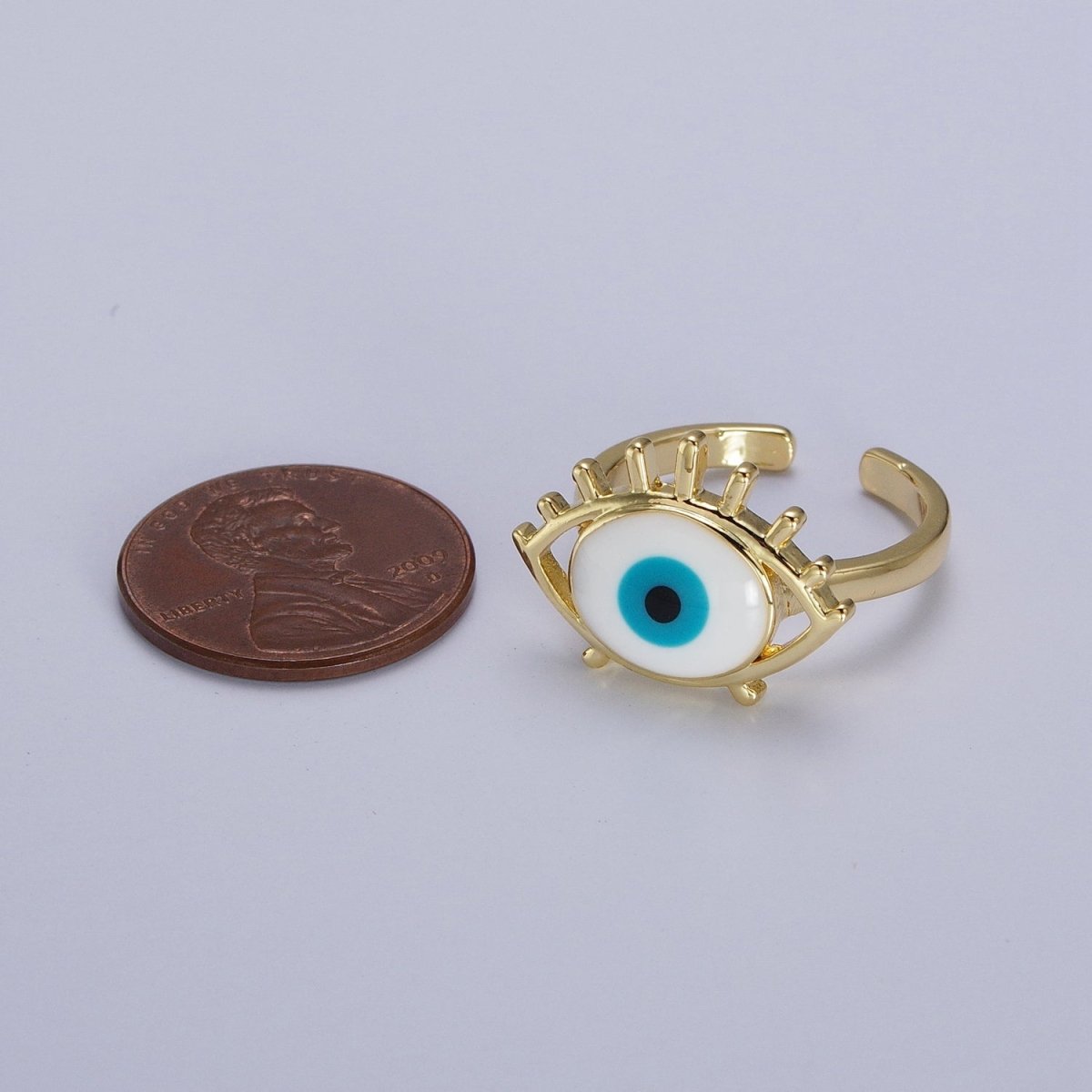 14K Gold Filled White, Blue Evil Eye Enamel Adjustable Ring | O-194 O-195