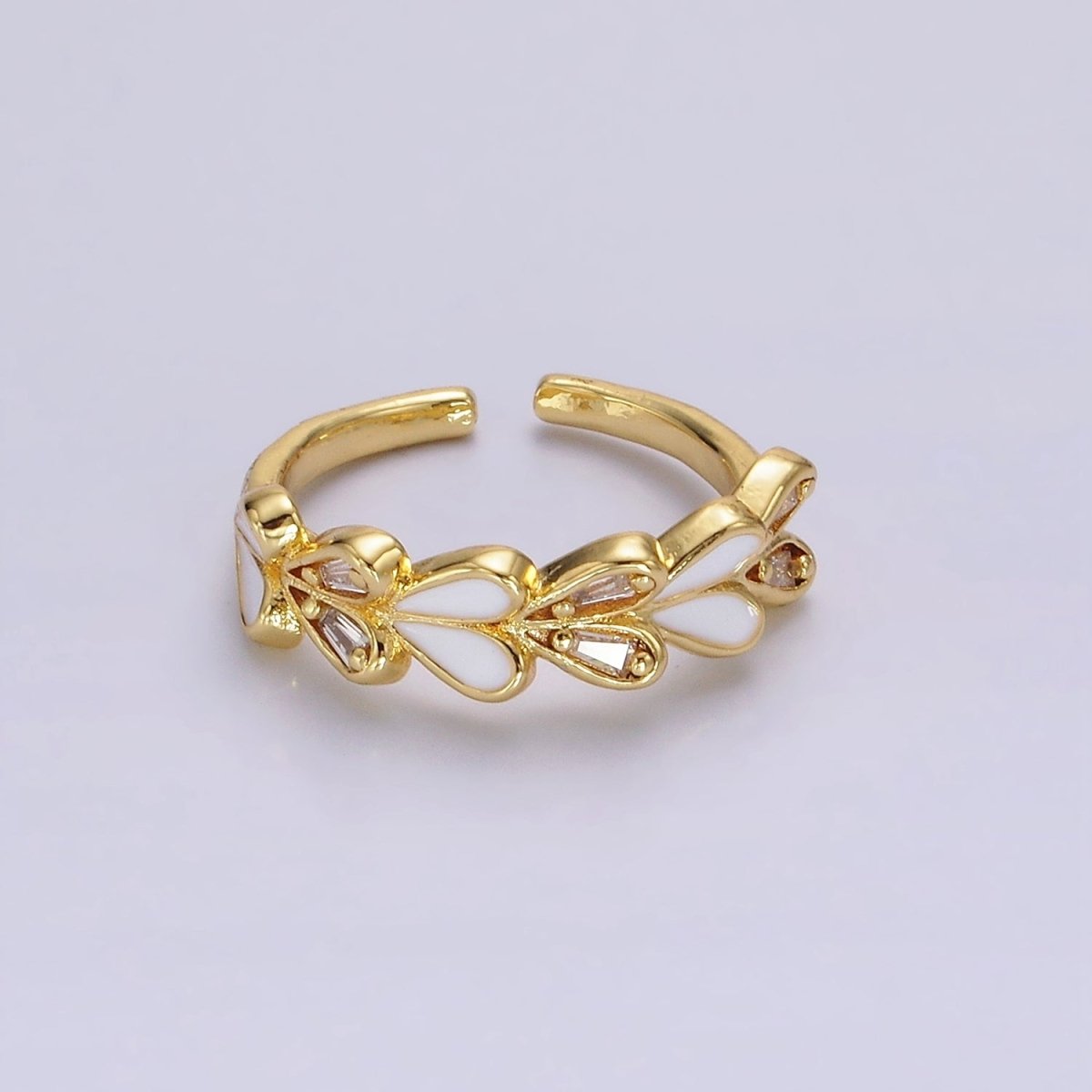 14K Gold Filled White Enamel Baguette Heart Lined Ring | O1172