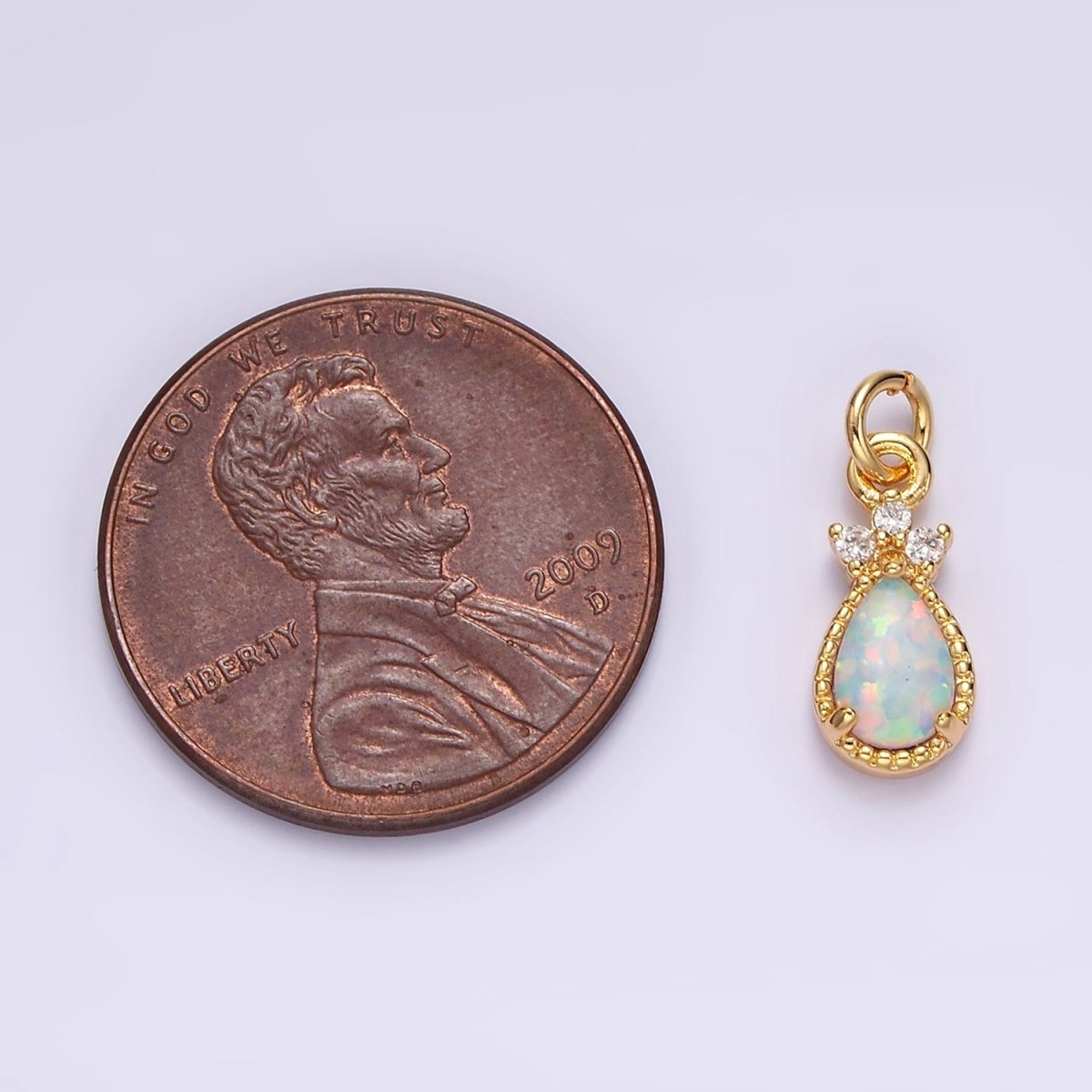 14K Gold Filled White Opal Teardrop Triple CZ Add-On Charm in Gold & Silver | AG450 AG451