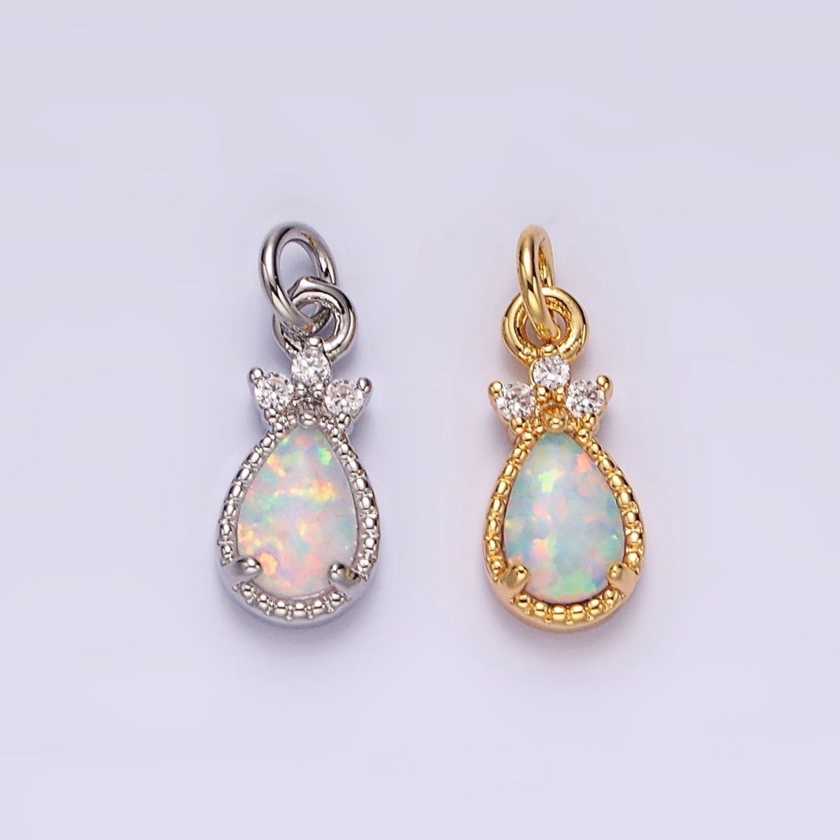 14K Gold Filled White Opal Teardrop Triple CZ Add-On Charm in Gold & Silver | AG450 AG451