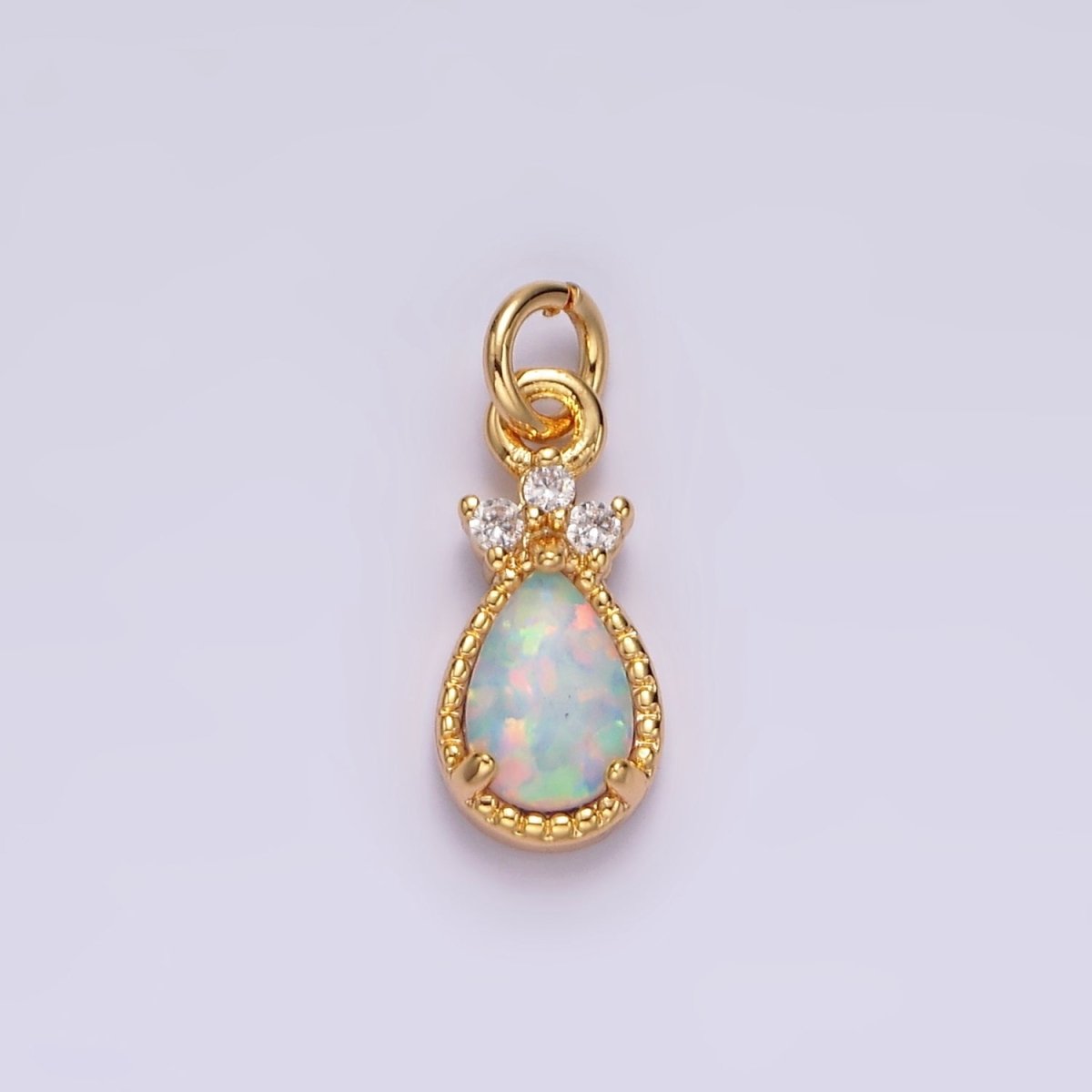 14K Gold Filled White Opal Teardrop Triple CZ Add-On Charm in Gold & Silver | AG450 AG451