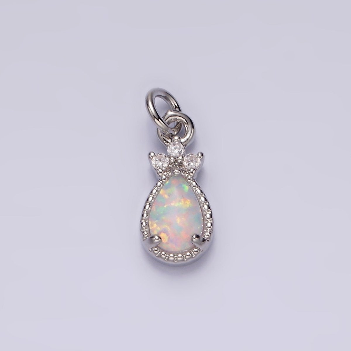 14K Gold Filled White Opal Teardrop Triple CZ Add-On Charm in Gold & Silver | AG450 AG451