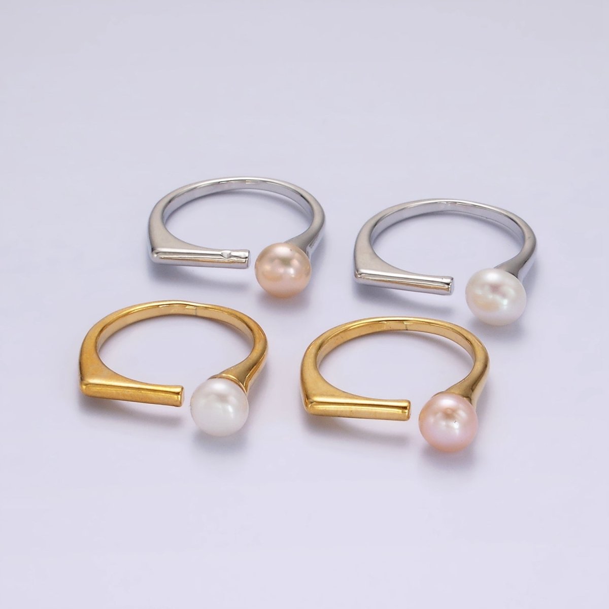 14K Gold Filled White, Pink Pearl Open Wrap Flat Signet Ring in Gold & Silver | O648 - O651