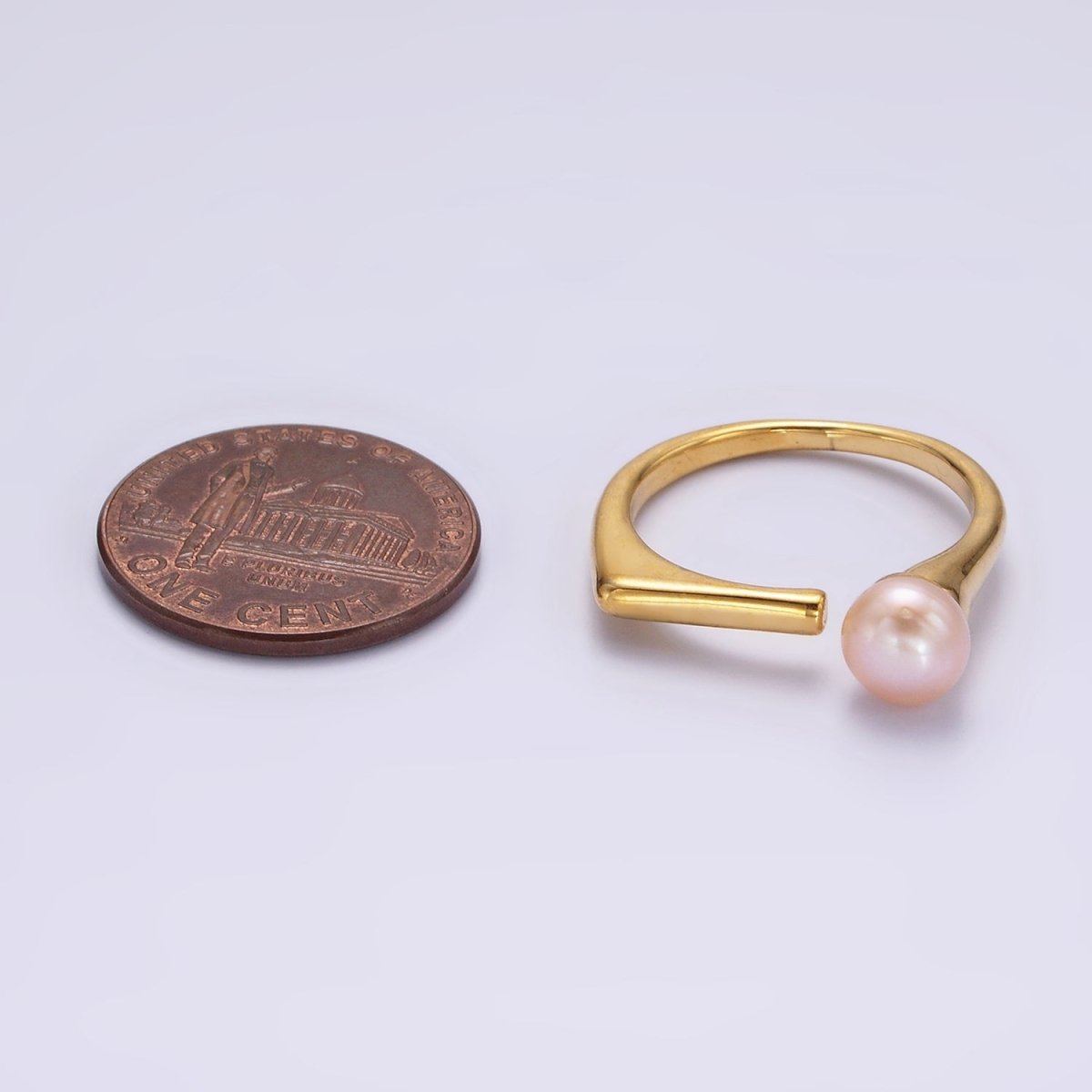 14K Gold Filled White, Pink Pearl Open Wrap Flat Signet Ring in Gold & Silver | O648 - O651