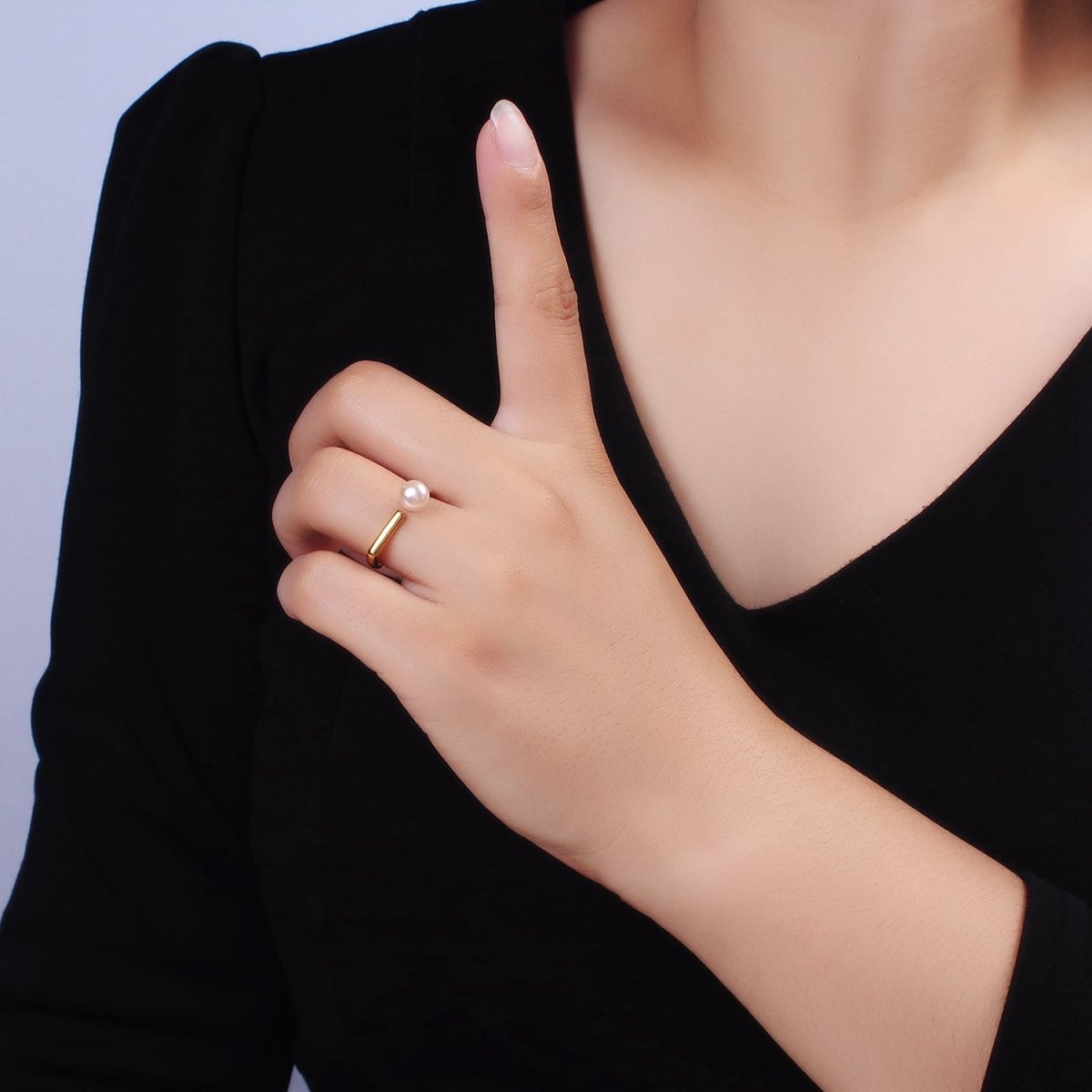 14K Gold Filled White, Pink Pearl Open Wrap Flat Signet Ring in Gold & Silver | O648 - O651