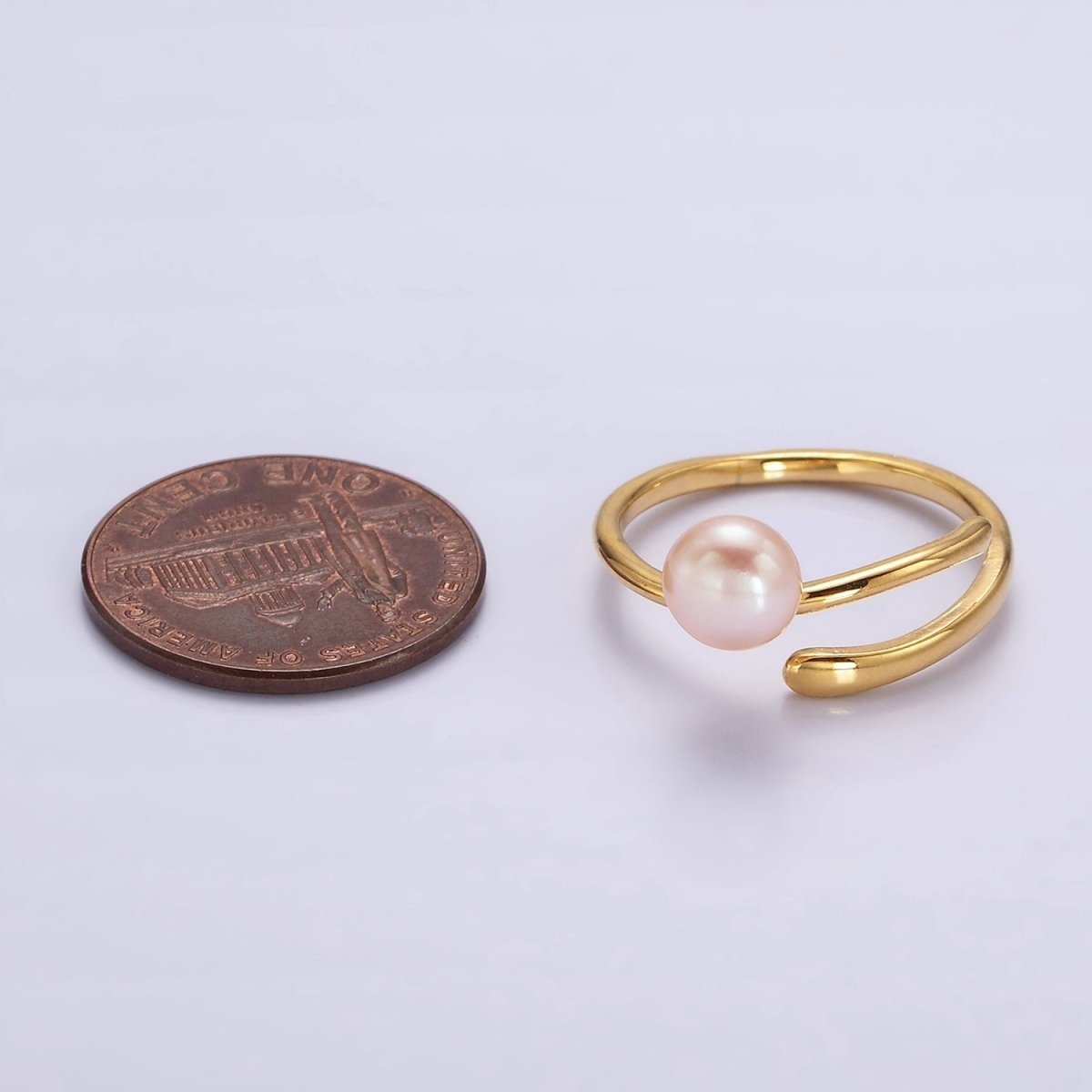 14K Gold Filled White, Pink Pearl Wrap Open Band Minimalist Ring in Silver & Gold | O676 - O679