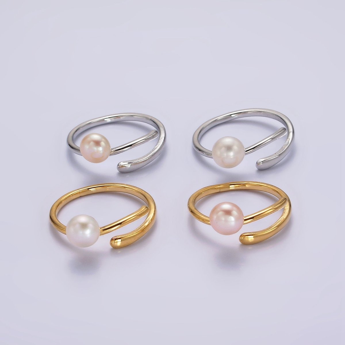 14K Gold Filled White, Pink Pearl Wrap Open Band Minimalist Ring in Silver & Gold | O676 - O679