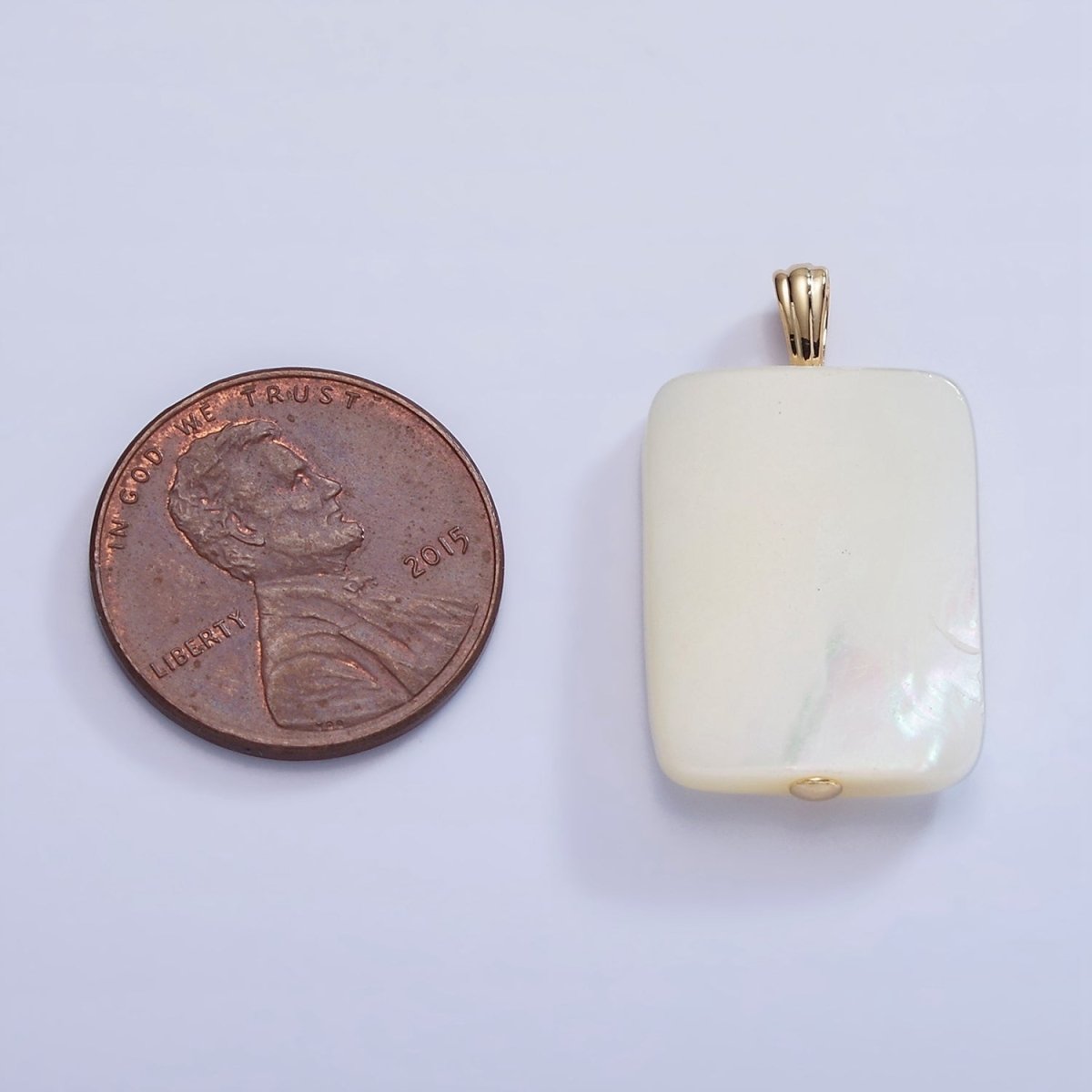 14K Gold Filled White Shell Pearl Rectangle Pendant | P1582 - DLUXCA