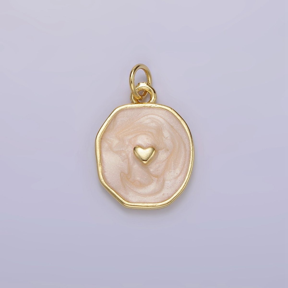 14K Gold Filled White, Teal Sparkly Enamel Heart Oval Charm | N1146 N1147