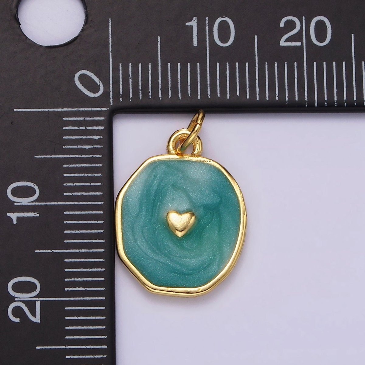 14K Gold Filled White, Teal Sparkly Enamel Heart Oval Charm | N1146 N1147