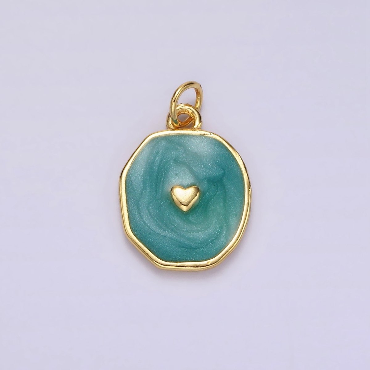 14K Gold Filled White, Teal Sparkly Enamel Heart Oval Charm | N1146 N1147