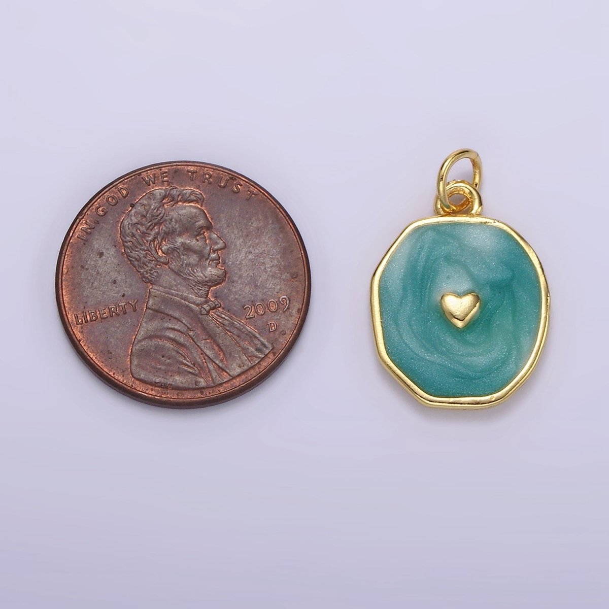 14K Gold Filled White, Teal Sparkly Enamel Heart Oval Charm | N1146 N1147
