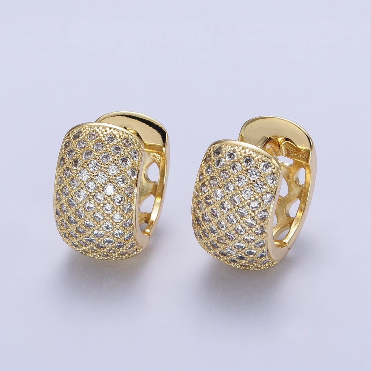 14K Gold Filled Wide Clear Micro Paved 15mm Huggie Earrings | AD1535 - DLUXCA