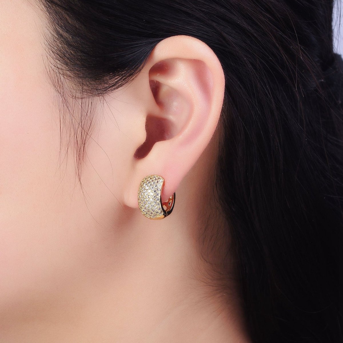 14K Gold Filled Wide Clear Micro Paved 15mm Huggie Earrings | AD1535 - DLUXCA