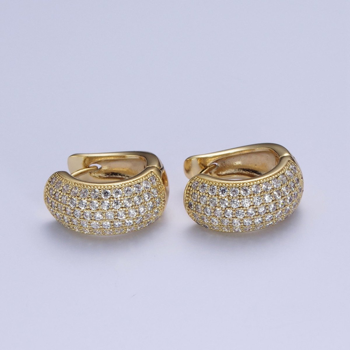 14K Gold Filled Wide Micro Paved CZ Curved Huggie Hoop Earrings | AE1024 - DLUXCA