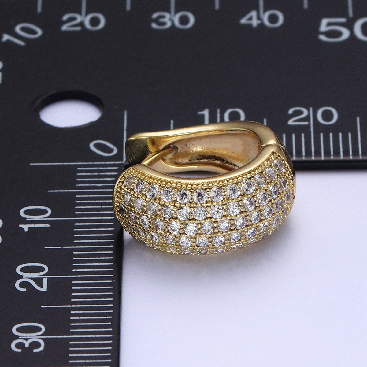 14K Gold Filled Wide Micro Paved CZ Curved Huggie Hoop Earrings | AE1024 - DLUXCA