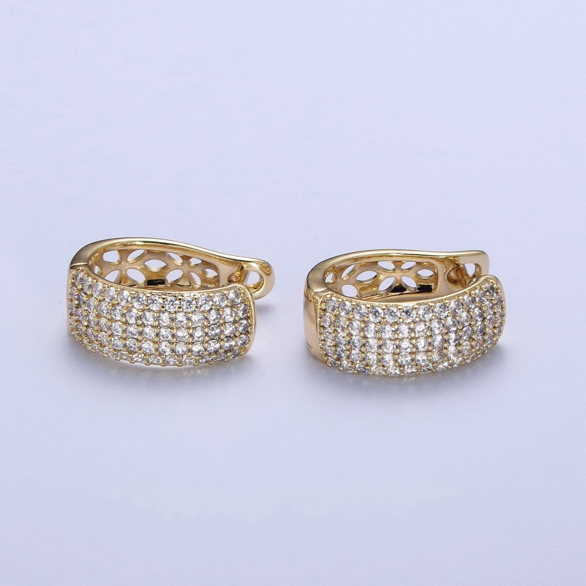 14K Gold Filled Wide Micro Paved CZ Filigree Curved Hoop Earrings | Y072 - DLUXCA