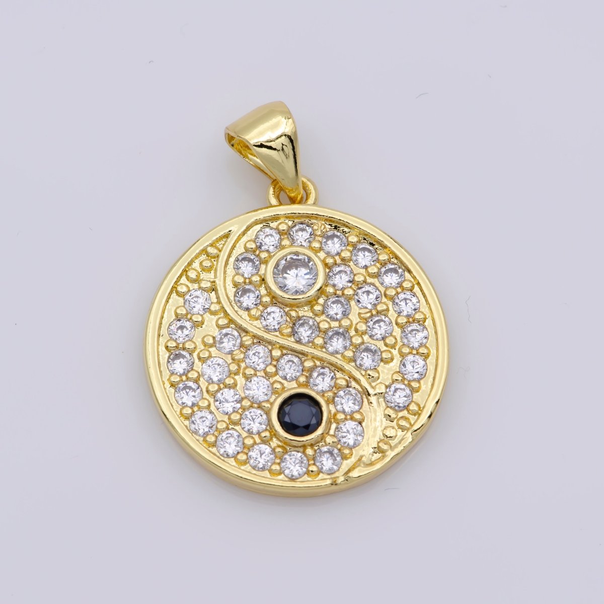 14K Gold Filled Yin Yang Dainty Pendant, Micro Pave YinYang Charm For necklace bracelet earring J-930 - DLUXCA