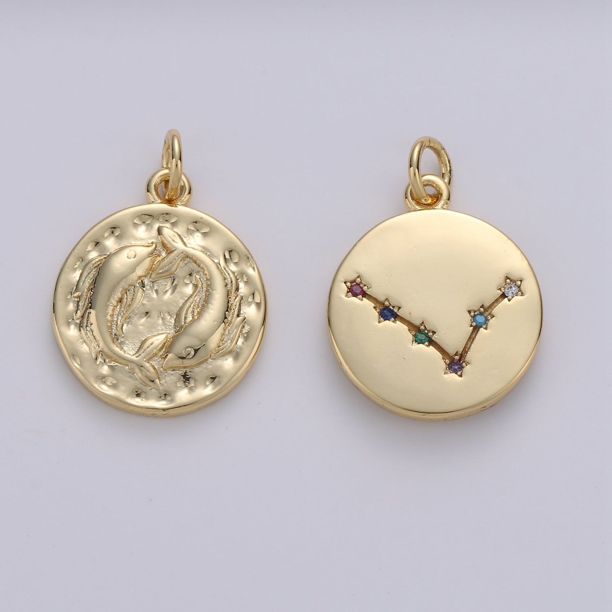 14K Gold Filled Zodiac Constellation Charms, Zodiac Symbol, Horoscope Charm, Gold Astrological Zodiac Signs, Double Sided Charm Pendant | A-A1707-A-A1712
