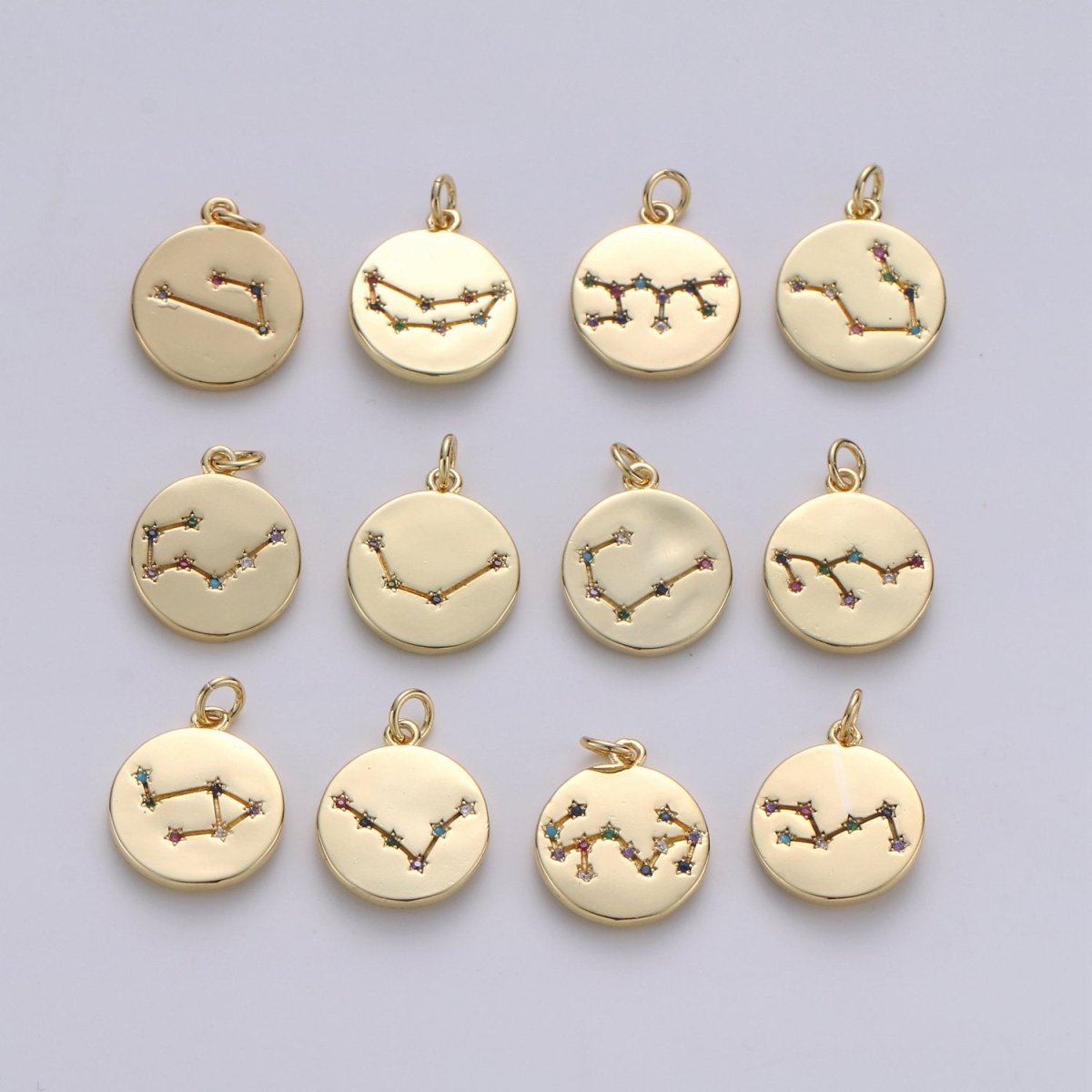 14K Gold Filled Zodiac Constellation Charms, Zodiac Symbol, Horoscope Charm, Gold Astrological Zodiac Signs, Double Sided Charm Pendant | A-A1707-A-A1712