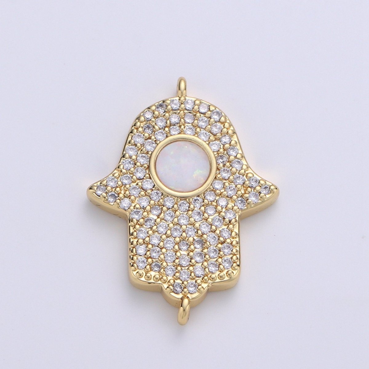 14K Gold Fillled Hamsa Hand Connector Micro Pave Hamsa Charm Connector for Bracelet Necklace Earring Supply for Jewelry Making Opal Hamsa F-481 F-482