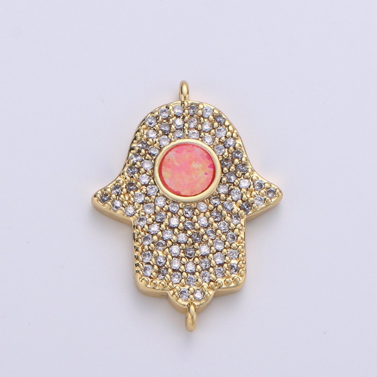 14K Gold Fillled Hamsa Hand Connector Micro Pave Hamsa Charm Connector for Bracelet Necklace Earring Supply for Jewelry Making Opal Hamsa F-481 F-482