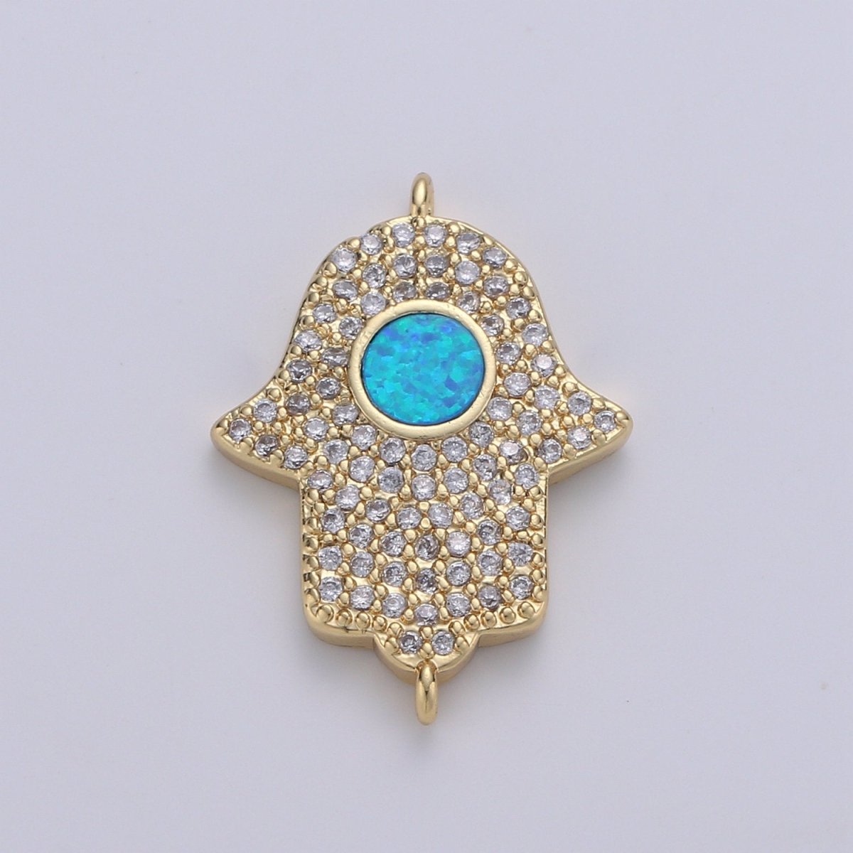 14K Gold Fillled Hamsa Hand Connector Micro Pave Hamsa Charm Connector for Bracelet Necklace Earring Supply for Jewelry Making Opal Hamsa F-481 F-482