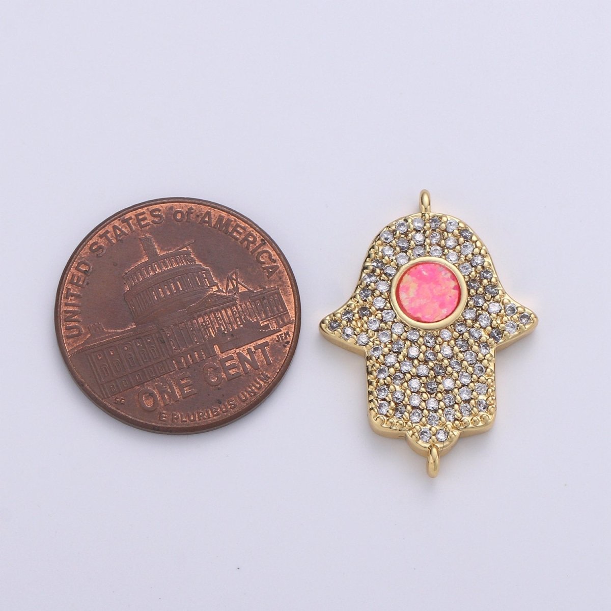 14K Gold Fillled Hamsa Hand Connector Micro Pave Hamsa Charm Connector for Bracelet Necklace Earring Supply for Jewelry Making Opal Hamsa F-481 F-482