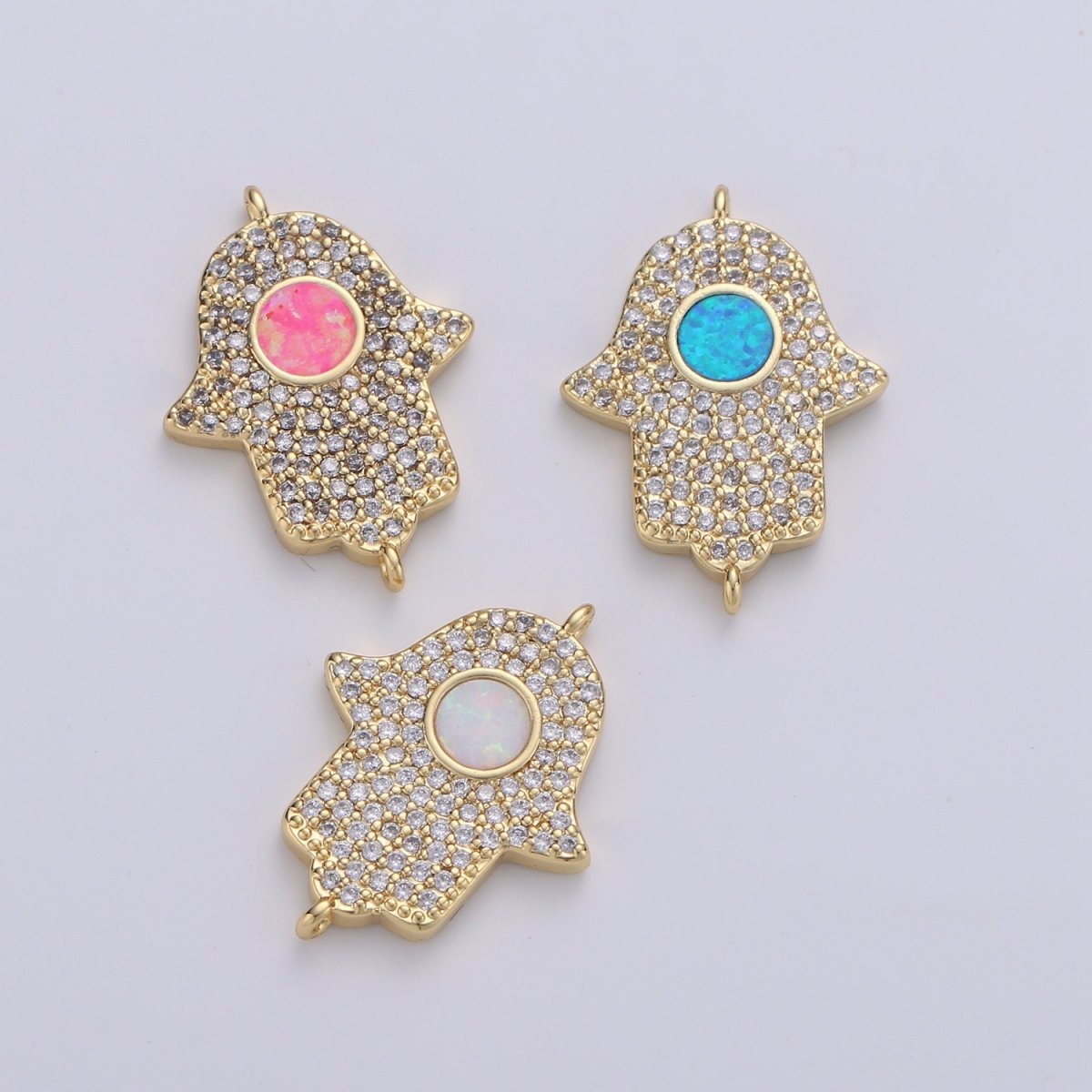 14K Gold Fillled Hamsa Hand Connector Micro Pave Hamsa Charm Connector for Bracelet Necklace Earring Supply for Jewelry Making Opal Hamsa F-481 F-482