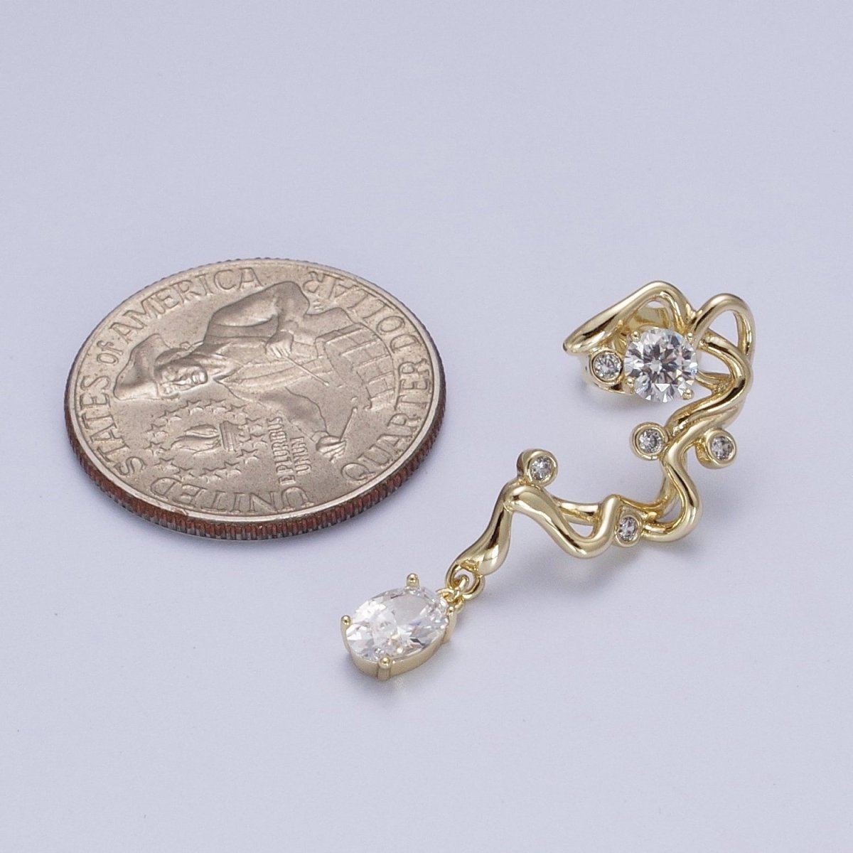 14K Gold Geometric Abstract Round Oval Cubic Zirconia Drop Stud Earrings | Y-062 - DLUXCA