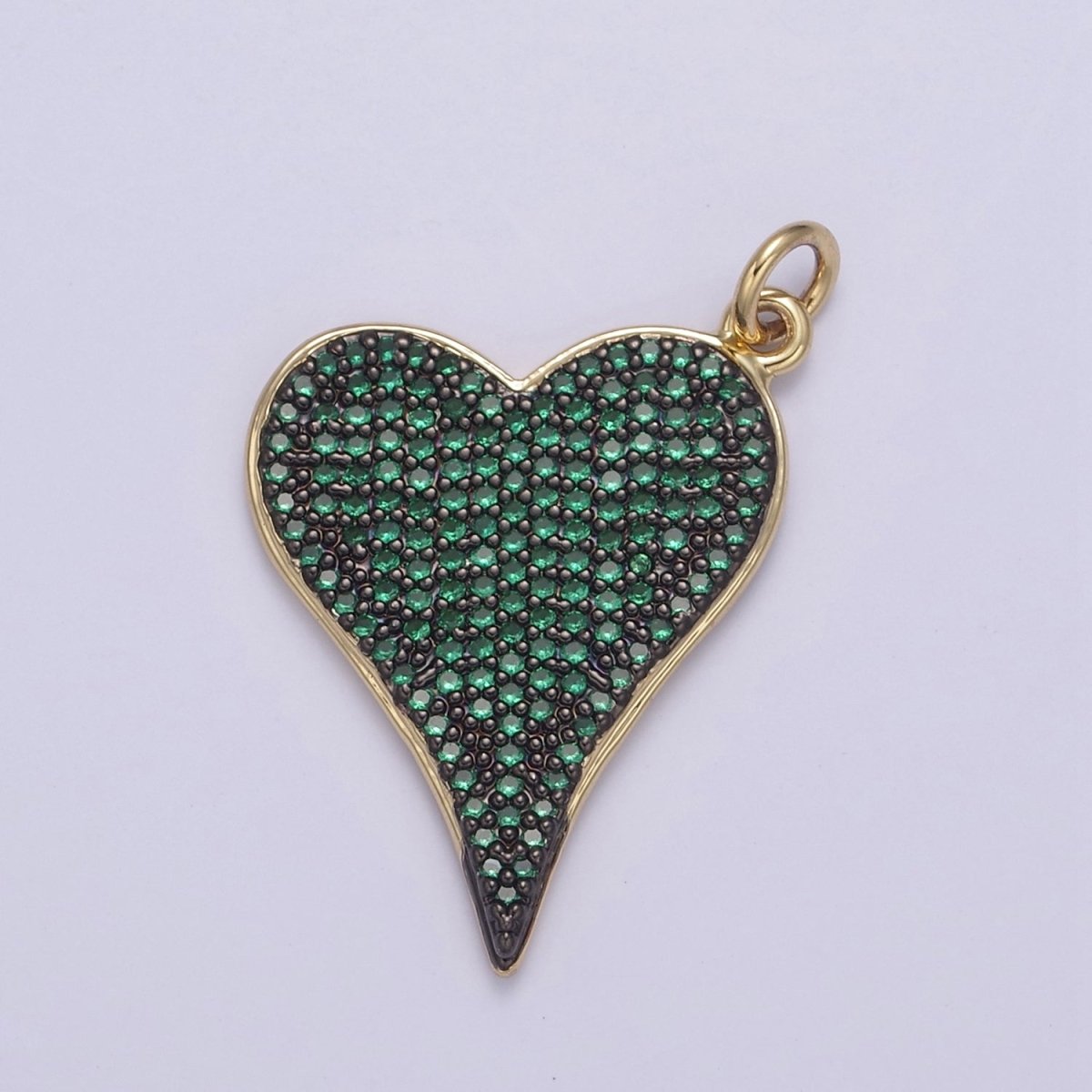 14K Gold Heart Charm Pendant, Green, Pink CZ Micro Pave CZ Heart Charm for bracelet necklace diy jewelry N-796 N-797
