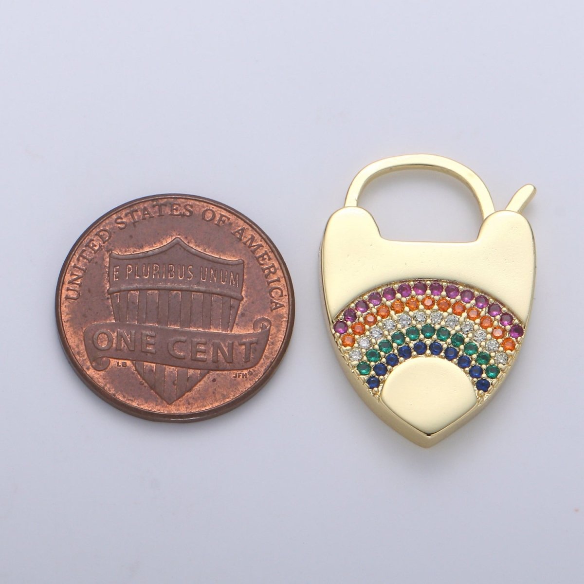 14K Gold Heart Shaped Lock, Rainbow Heart Clasp For Necklace Jewelry Making Supplies End Clasp Component L266