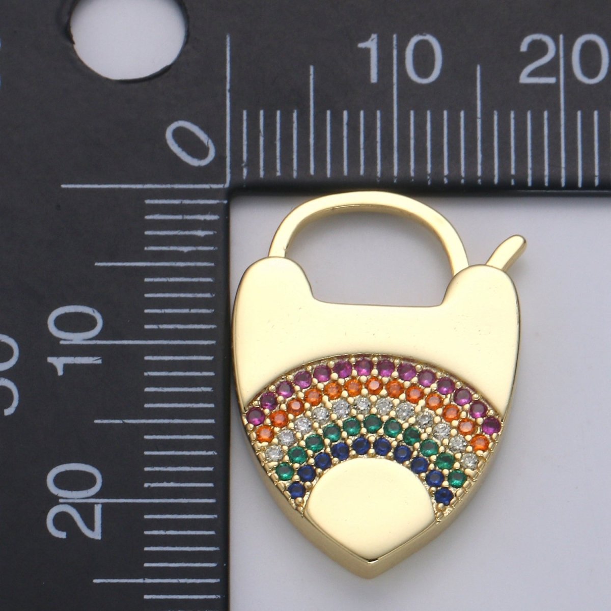 14K Gold Heart Shaped Lock, Rainbow Heart Clasp For Necklace Jewelry Making Supplies End Clasp Component L266