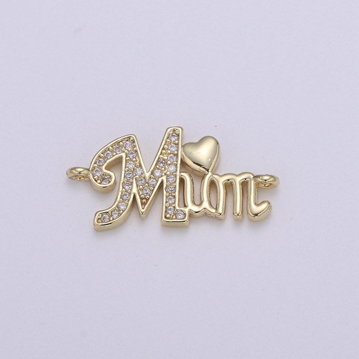 14K Gold Micro Pave CZ Heart Charm Connector Mother Micro Pave CZ Mom Connector For Bracelet and Necklace Supply F-579 - DLUXCA