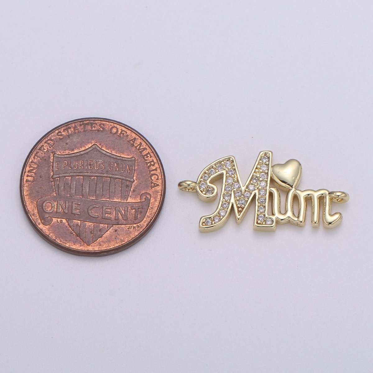 14K Gold Micro Pave CZ Heart Charm Connector Mother Micro Pave CZ Mom Connector For Bracelet and Necklace Supply F-579 - DLUXCA