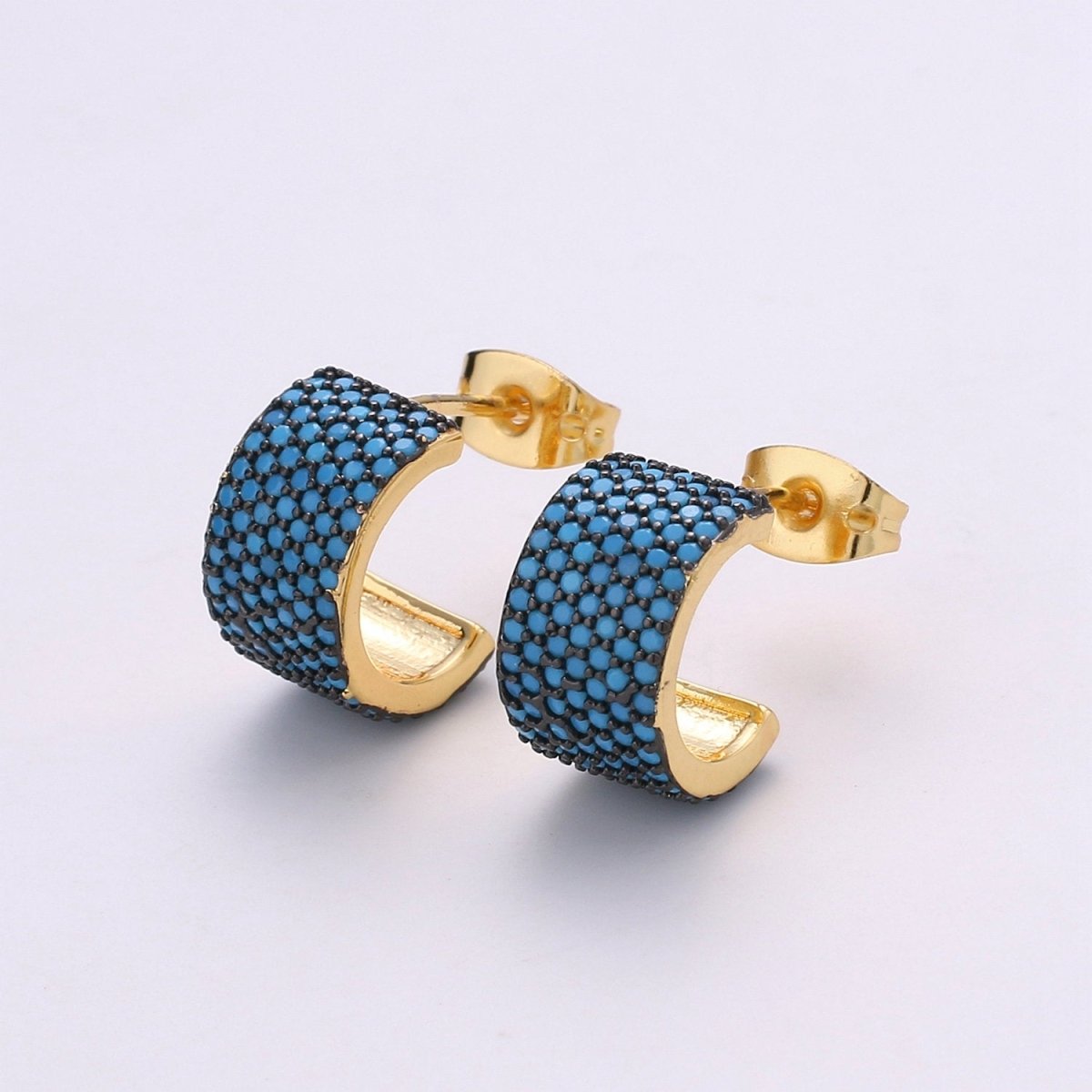 14K Gold Plated Sterling Silver Tiny Aqua Turquoise Hoop Earrings, Huggie Hoops, Small Dainty Hoop Earring, Something Blue, Cartilage Q-155 - Q-159