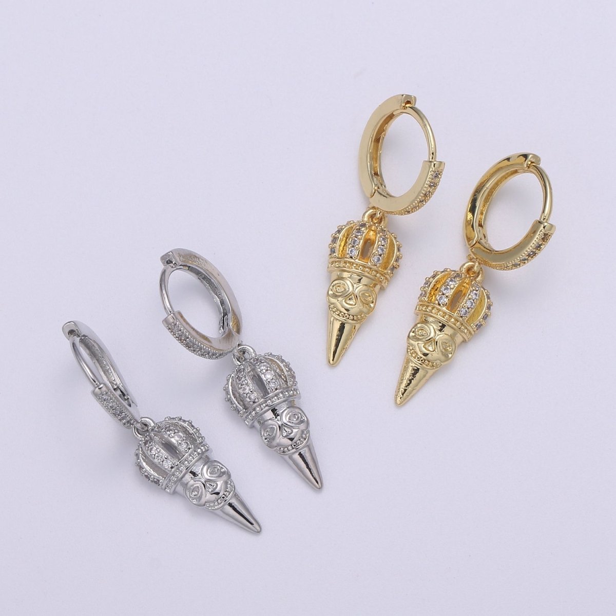 14k Gold spike earring, Spike hoop earrings, Pendulum huggie, Gift for her, Tiny hoop earrings Dangle earrings P-048 P-049