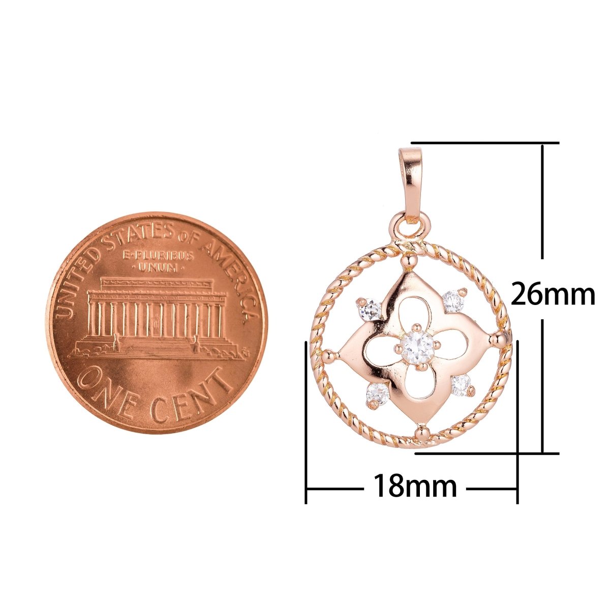 14k Rose Gold Filled Dainty Flower, Cute Circle Wreath, Cubic Zirconia Necklace Pendant Charm Bails Findings for Jewelry Making H-660