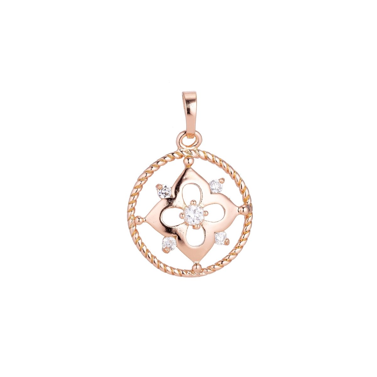 14k Rose Gold Filled Dainty Flower, Cute Circle Wreath, Cubic Zirconia Necklace Pendant Charm Bails Findings for Jewelry Making H-660