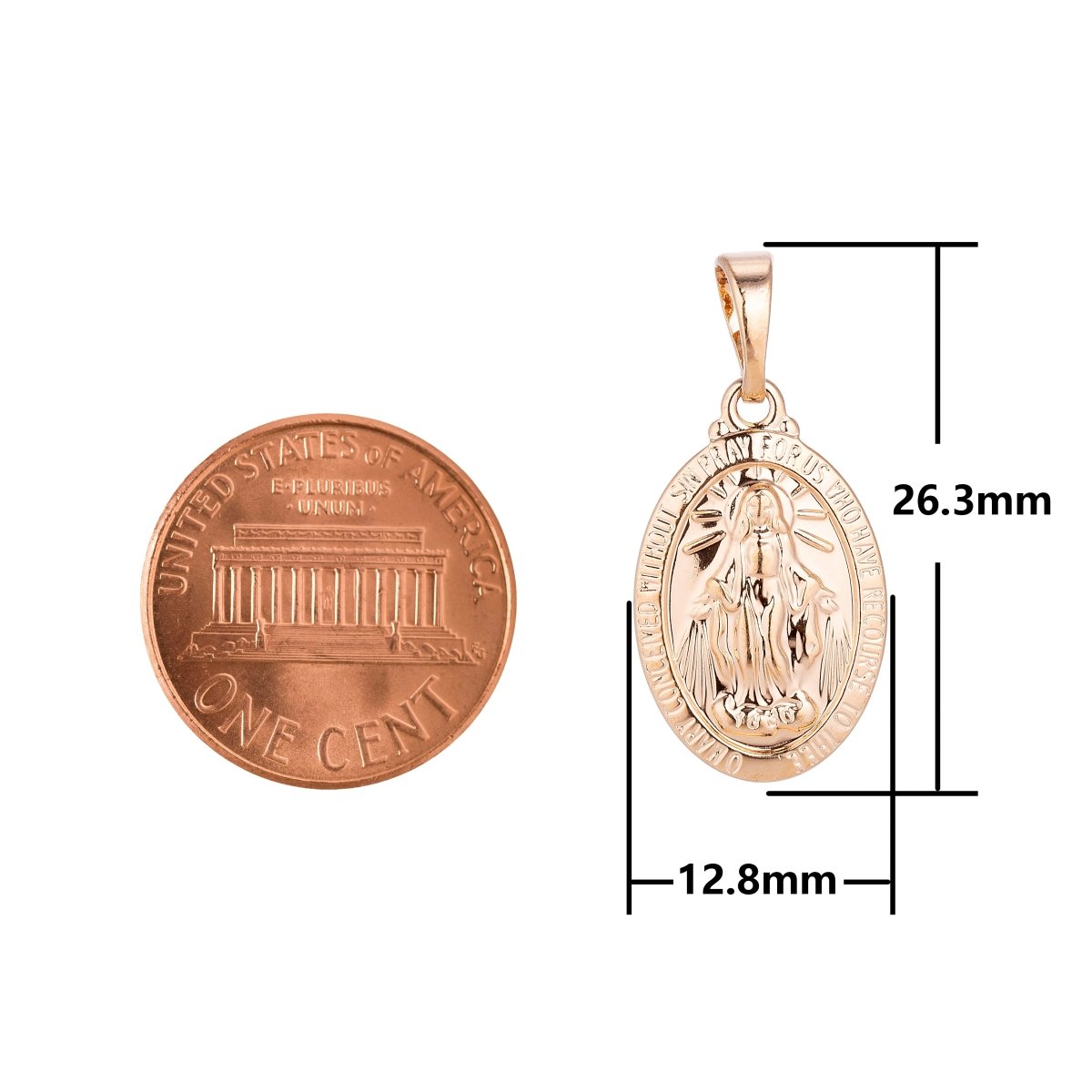 14K Rose Gold Filled Miraculous Lady Divine Holy Virgin Mary, Oval Shape, Necklace Pendant Charm Bails Findings for Jewelry Making H-645 - DLUXCA