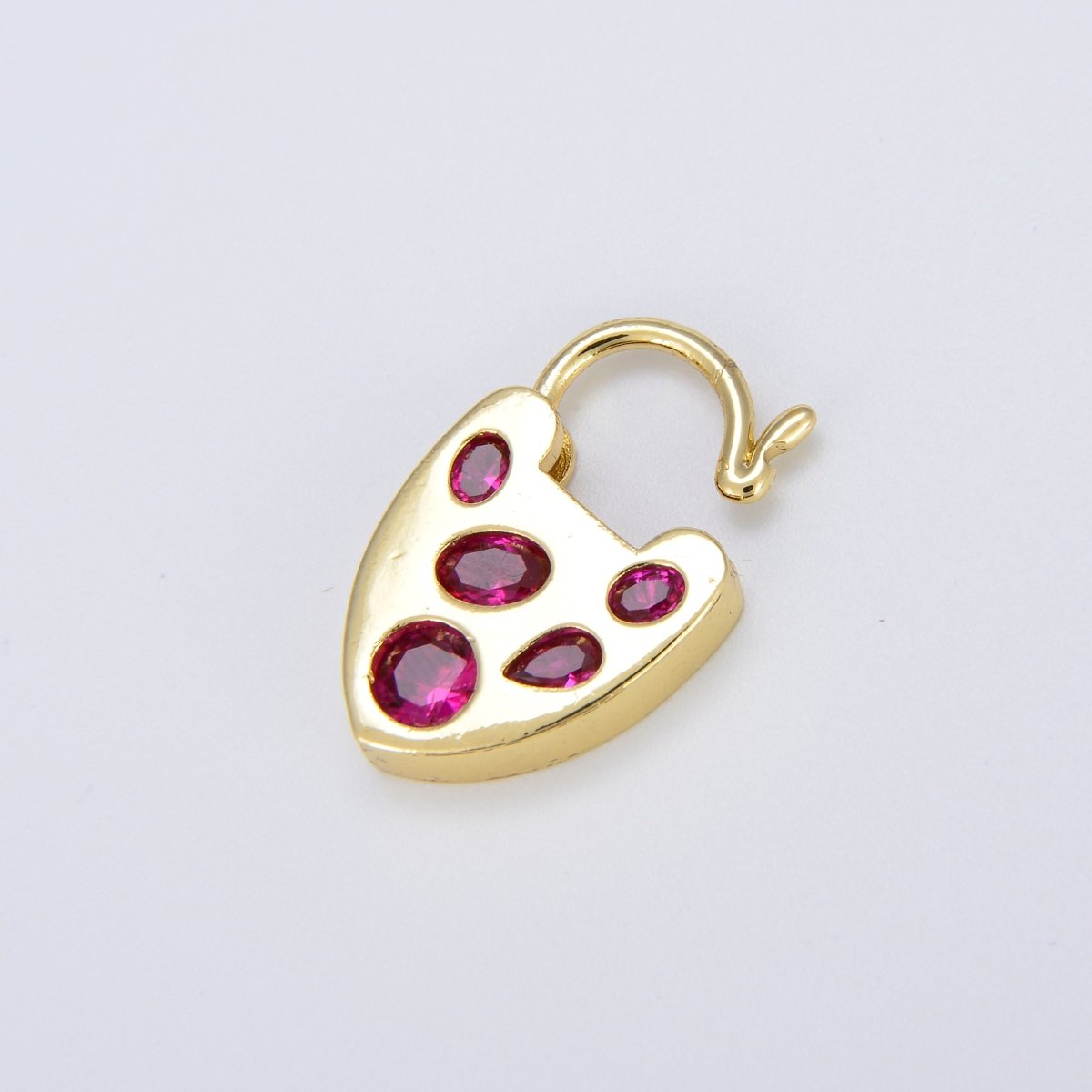 14K Shiny Gold Heart Shaped Padlock Clasp, Cubic Zirconia Love Clasp, Working Open Close Clasp Pendant Connector Charm for Necklace L-320~L-322