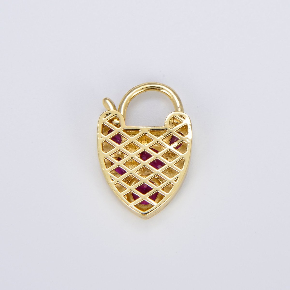 14K Shiny Gold Heart Shaped Padlock Clasp, Cubic Zirconia Love Clasp, Working Open Close Clasp Pendant Connector Charm for Necklace L-320~L-322