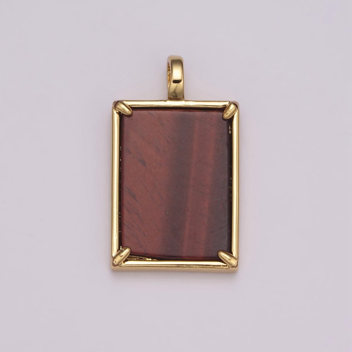14K Yellow Gold Filled Rectangle Gemstone Medallion Pendant Tiger Eye, Carnelian ,Green Agate for Minimalist Classic Jewelry N-487 - N-490