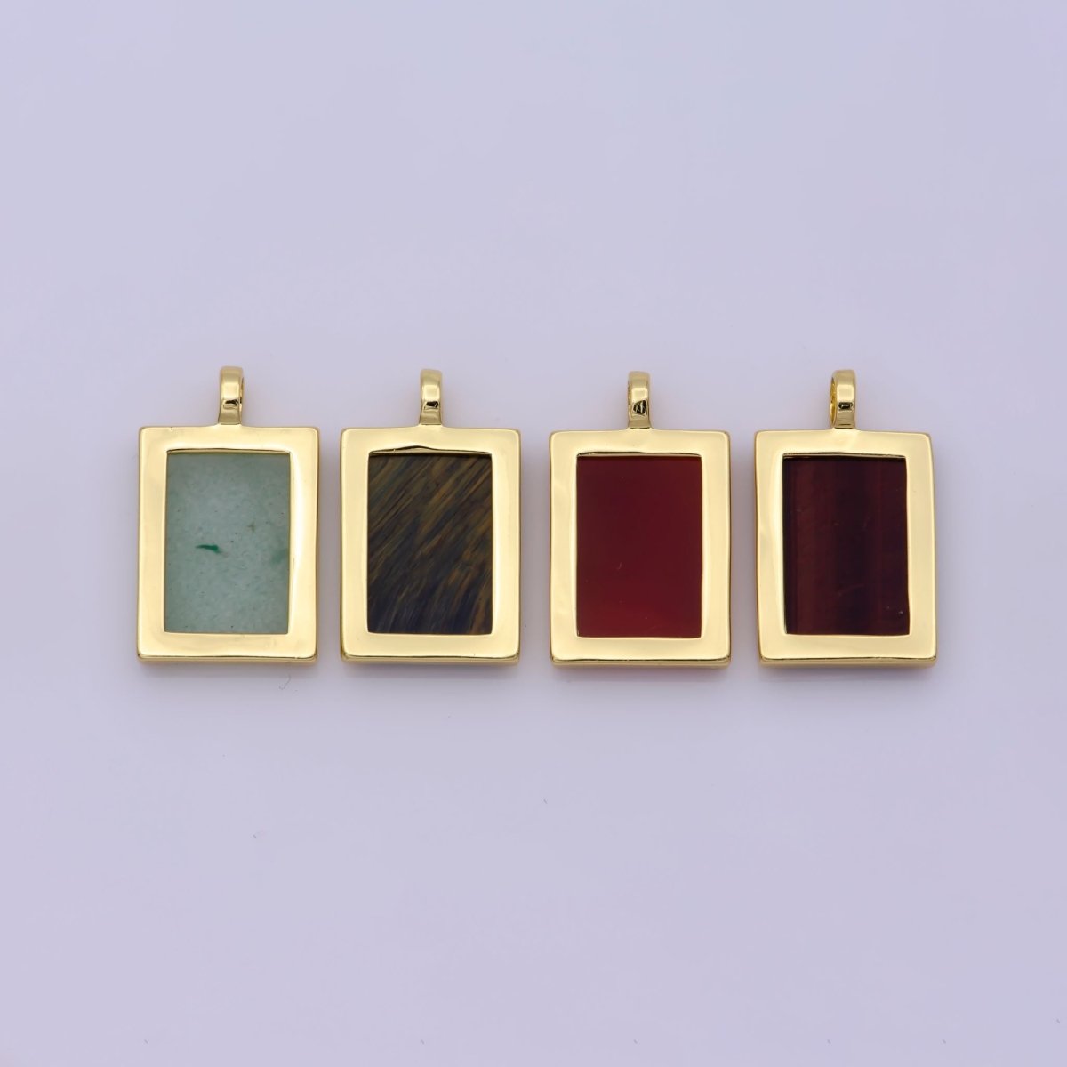 14K Yellow Gold Filled Rectangle Gemstone Medallion Pendant Tiger Eye, Carnelian ,Green Agate for Minimalist Classic Jewelry N-487 - N-490