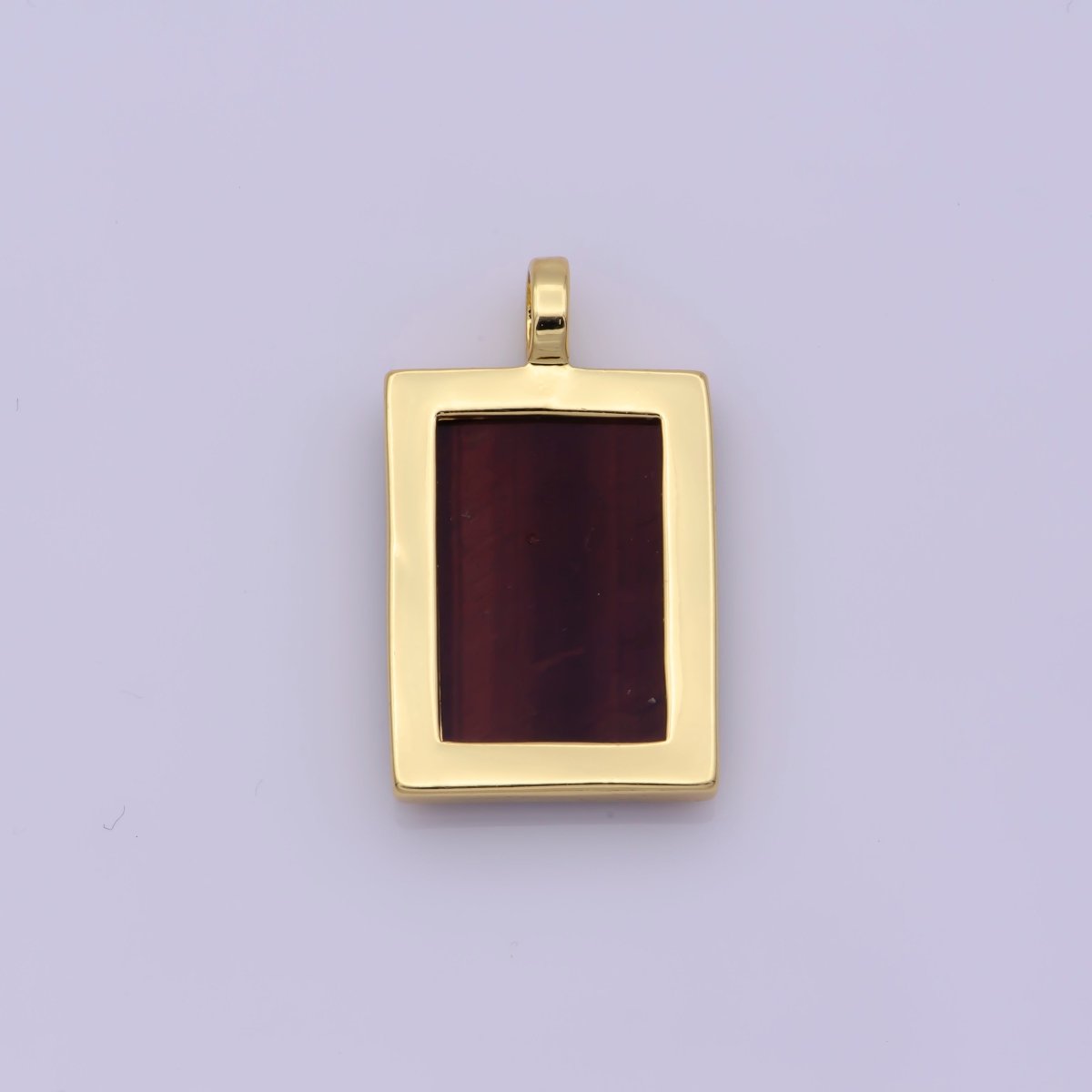 14K Yellow Gold Filled Rectangle Gemstone Medallion Pendant Tiger Eye, Carnelian ,Green Agate for Minimalist Classic Jewelry N-487 - N-490