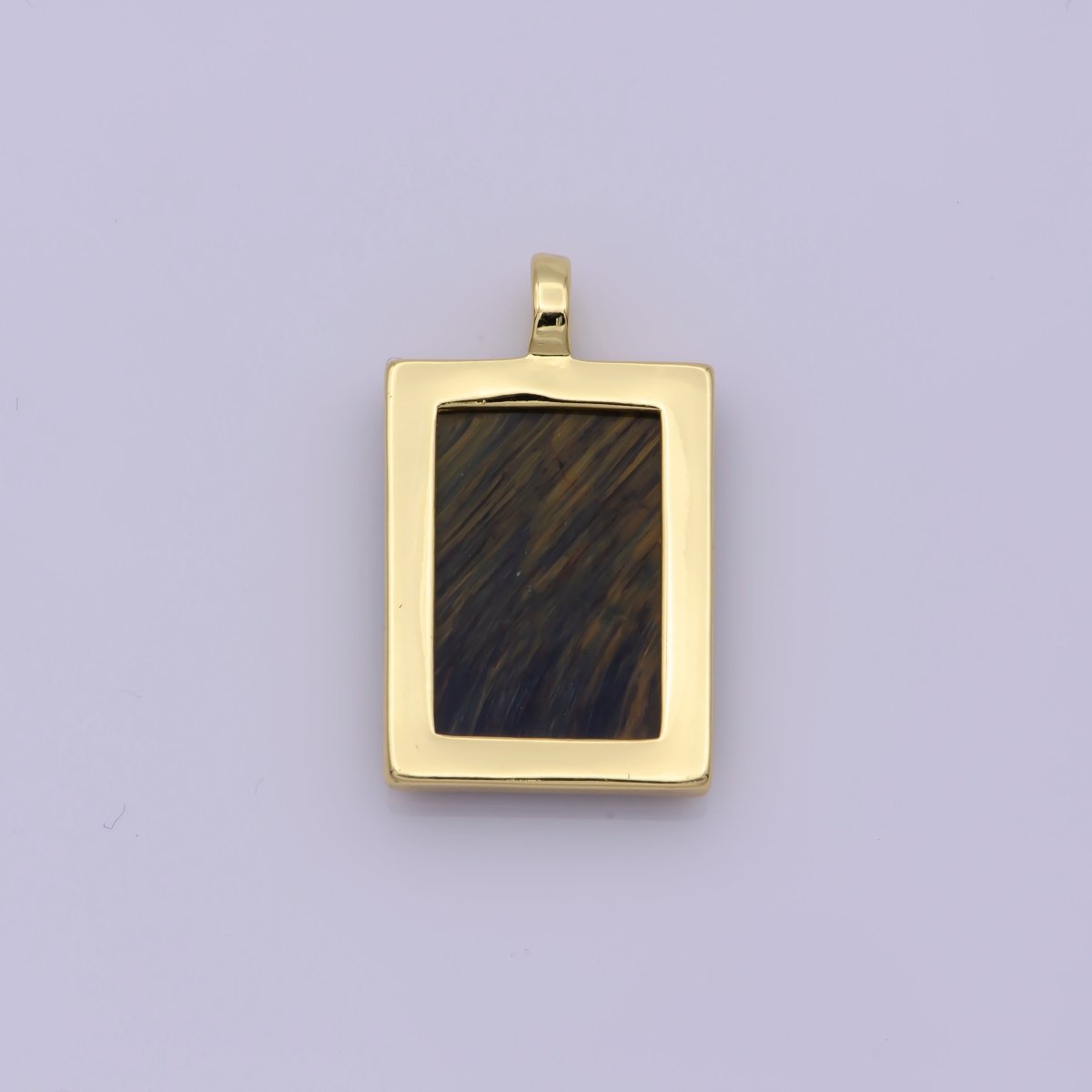 14K Yellow Gold Filled Rectangle Gemstone Medallion Pendant Tiger Eye, Carnelian ,Green Agate for Minimalist Classic Jewelry N-487 - N-490