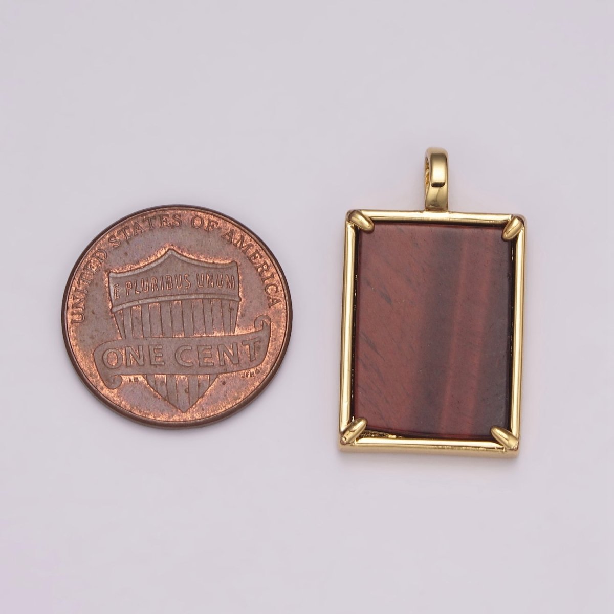 14K Yellow Gold Filled Rectangle Gemstone Medallion Pendant Tiger Eye, Carnelian ,Green Agate for Minimalist Classic Jewelry N-487 - N-490