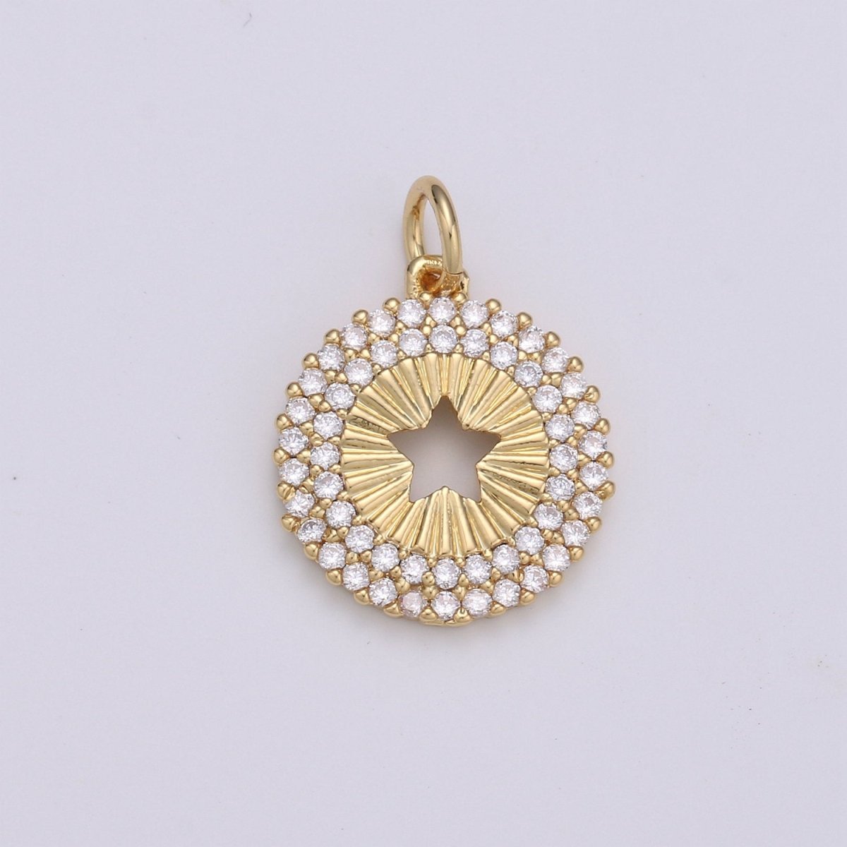 14mm 24K Gold and Silver Round Star Charm - Round Star Charm, Micro Pave Star Charm, Twinkle Star Charm, 24k Gold Filled Charm D-576 D-577