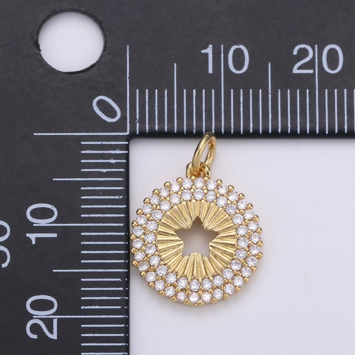 14mm 24K Gold and Silver Round Star Charm - Round Star Charm, Micro Pave Star Charm, Twinkle Star Charm, 24k Gold Filled Charm D-576 D-577
