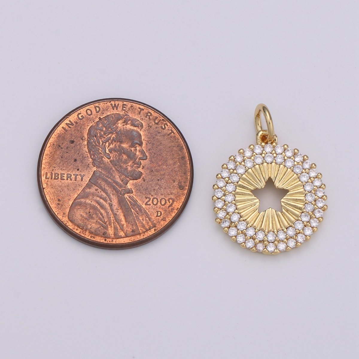 14mm 24K Gold and Silver Round Star Charm - Round Star Charm, Micro Pave Star Charm, Twinkle Star Charm, 24k Gold Filled Charm D-576 D-577